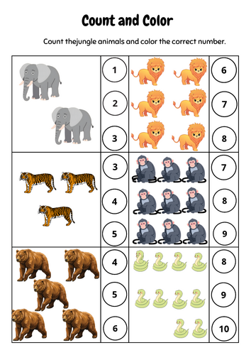 Number counting to 10 - Count and Colour