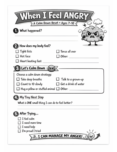 Anger Management Worksheet | SEL Emotional Regulation No Prep for Kids