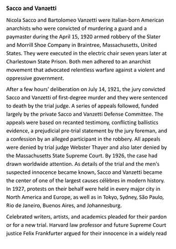 Sacco and Vanzetti Handout