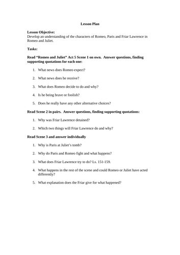 Romeo and Juliet - Characters of Romeo, Paris and Friar Lawrence