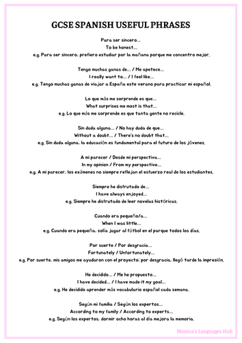 GCSE Spanish Useful Phrases