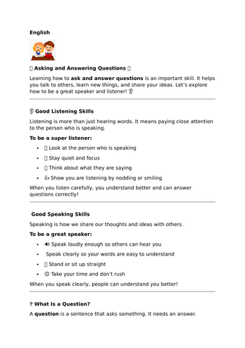 Asking and Answering Questions – Speaking and Listening Skills