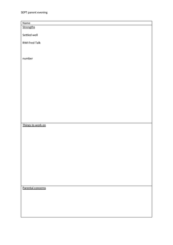 Parent's evening discussion notes