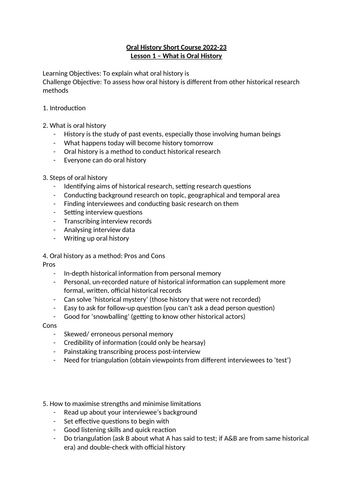 Oral History Lesson Plans x11 for KS3-5 - School History Research Skills for High Performers