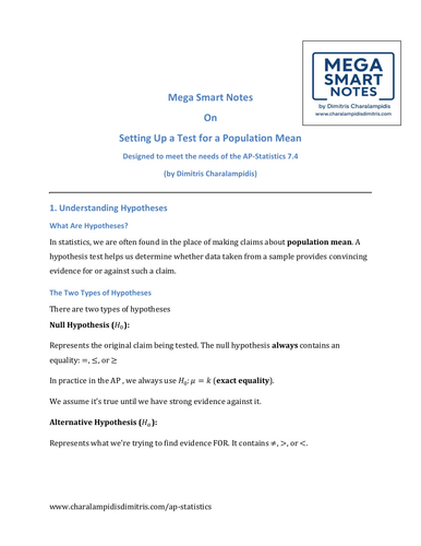 7.4 Setting Up a Test for a Population Mean