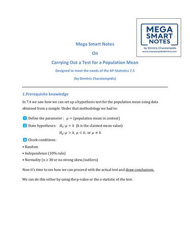 7.5 Carrying Out a Test for a Population Mean