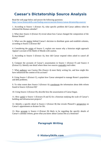 Julius Caesar Dictatorship Source Analysis Worksheet