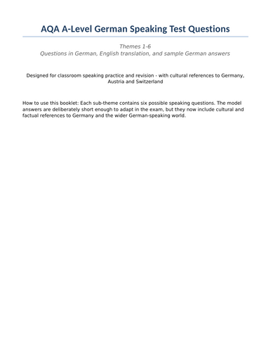 AQA AL German Speaking Questions (Y12)