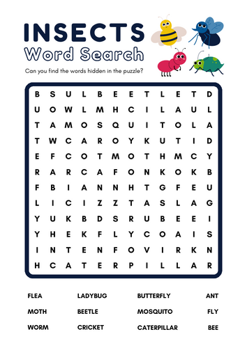 Insects Wordsearch