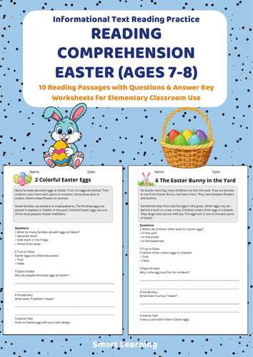 Reading Comprehension  Easter Worksheets (Ages 7–8) | 10 Texts & Questions