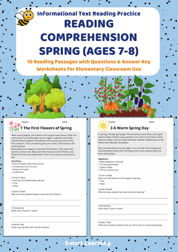 Reading Comprehension  Spring Worksheets (Ages 7–8) | 10 Texts & Questions