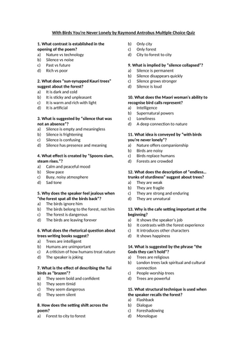 With Birds You’re Never Lonely Multiple Choice Quiz