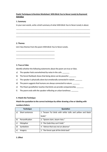 With Birds You’re Never Lonely Worksheet