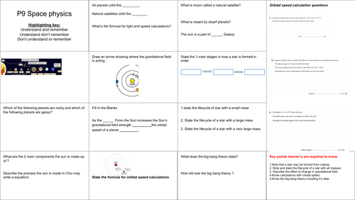co-ordinated sciences 0654 space physics review sheet