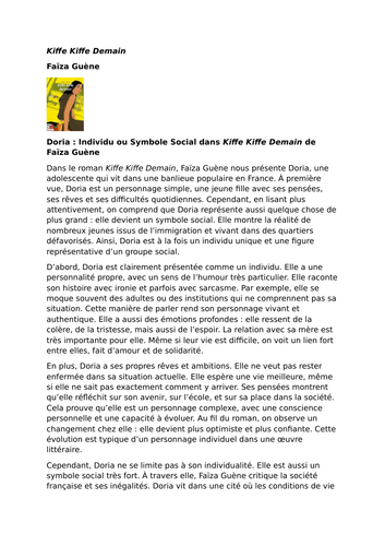 Kiffe Kiffe Demain - Faïza Guène - Doria – Individual or Social Symbol?