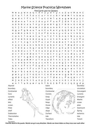 Marine Science (0697) – Practical Worksheet + Word Search Activity