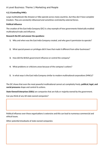 A Level Business Theme 4: 4.4.3 Controlling MNCs