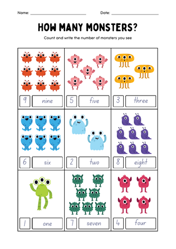 Counting monsters and write numbers