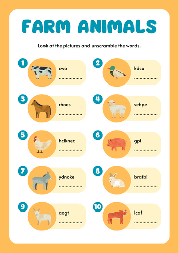 Unscramble Game -  Fam Animals theme