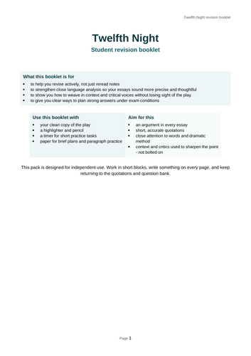 TWELFTH NIGHT - A LEVEL LITERATURE (Edexcel)