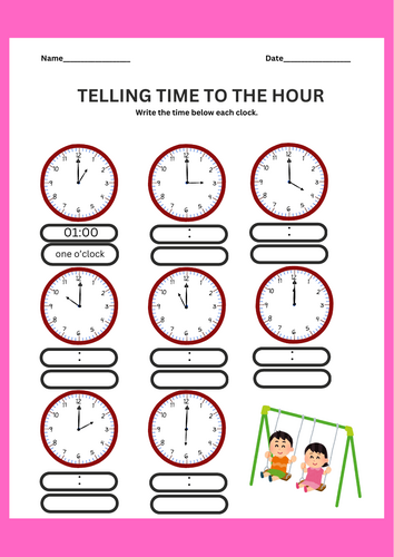 Telling time to the hour worksheet