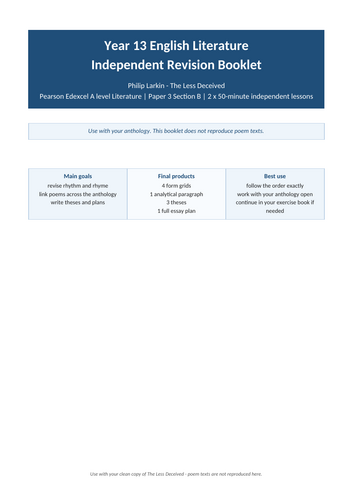 'THE LESS DECEIVED' - LARKIN A LEVEL REVISION BOOKLET