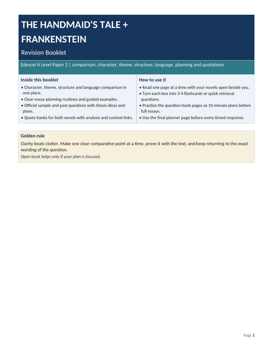 A LEVEL PROSE - HANDMAID'S TALE/FRANKENSTEIN REVISION BOOKLET