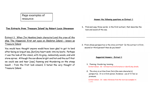 KS2 SATS Reading Comprehension - Retrieval/Word Meaning/Inference 2a/2b/2d - Treasure Island