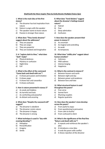 Shall Earth No More Inspire Thee Multiple Choice Quiz