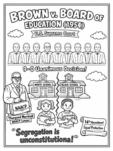 Brown v Board of Education 1954 coloring poster