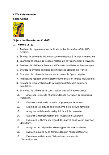 Kiffe Kiffe Demain – Faïza Guène – Example Essay Questions
