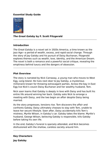 The Great Gatsby by F. Scott Fitzgerald – Essential Study Guide
