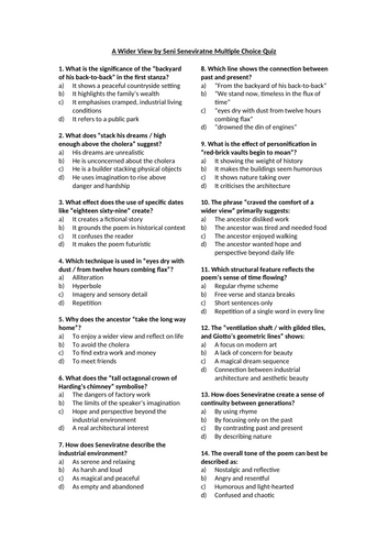 A Wider View by Seni Seneviratne Multiple Choice Quiz