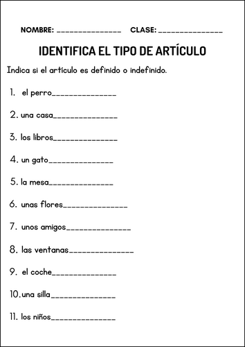 Los articulos Definidos e Indefinidos Spanish Definite and Indefinite Articles