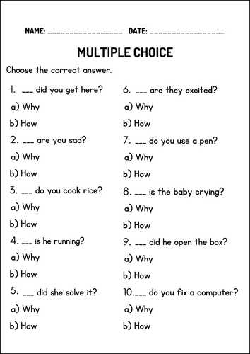 How vs. Why Worksheets Question Words Practice Activities