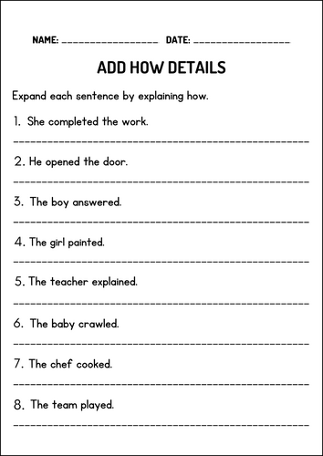 The Sentence Expansion Writing Worksheets and Activities for Grades 1-3