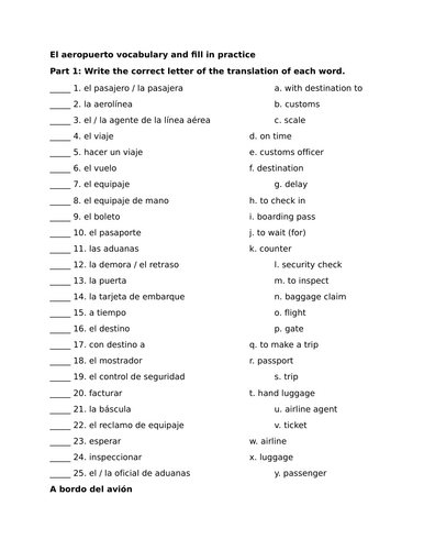 El aeropuerto vocabulary and fill in practice