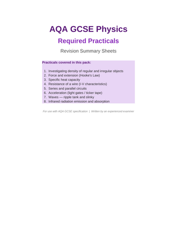 AQA GCSE Physics Required Practical- Summary
