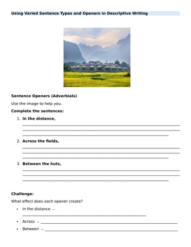 Sentence Openers and Variation in Descriptive Writing