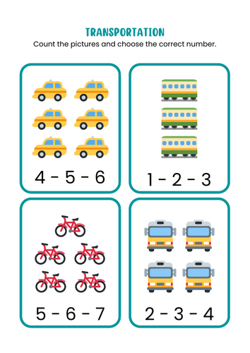 Count and recognise numbers to 10 - Transports theme
