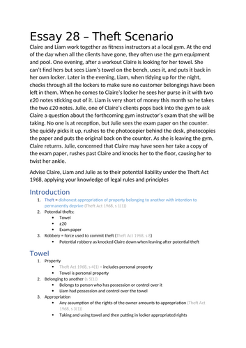 A-Level Law: 2020 Property Offences Scenario Plan & Model - Paper 2 - Eduqas Criminal Law