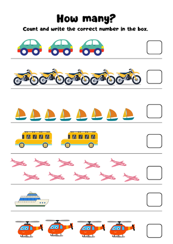 Counting and writing numbers to 10 - Transportation theme