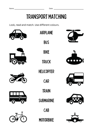 Look - Read - Match - Transportation theme