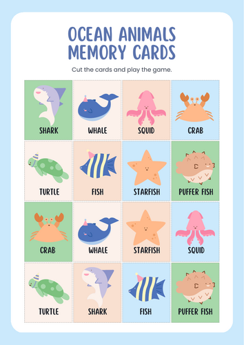 Ocean animals memory game