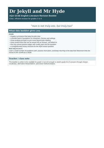 JEKYLL AND HYDE - GCSE REVISION BOOKLET