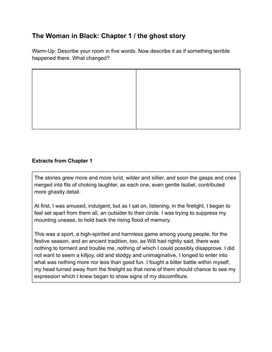 The Woman in Black Chapter 1 Worksheet