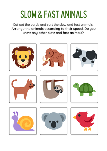 Slow or Fast Animals activity - Speaking and Listening