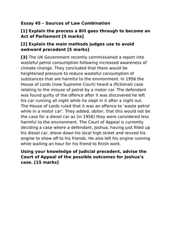 A-Level Law: 2021 Precedent Combination Plan + Model - Eduqas English Legal Systems