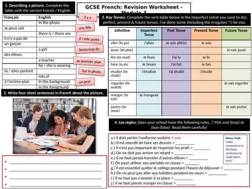 New GCSE French (2026) Revision Worksheet - Module 3 Ma vie scolaire