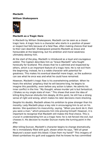 Macbeth – William Shakespeare – Macbeth as a Tragic Hero